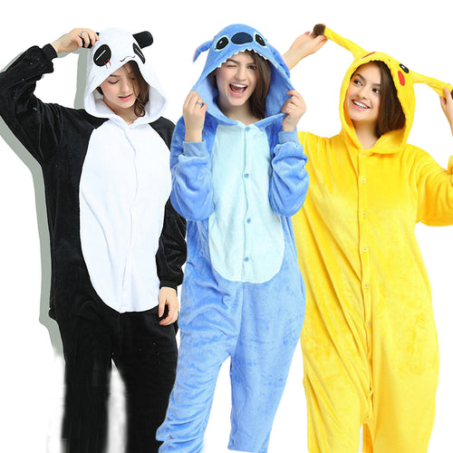 Animal Unicorn Pajamas Adults Winter Sleepwear Kigurumi Stitch Panda Pikachu Pyjamas Women Onesie Anime Costumes Jumpsuit